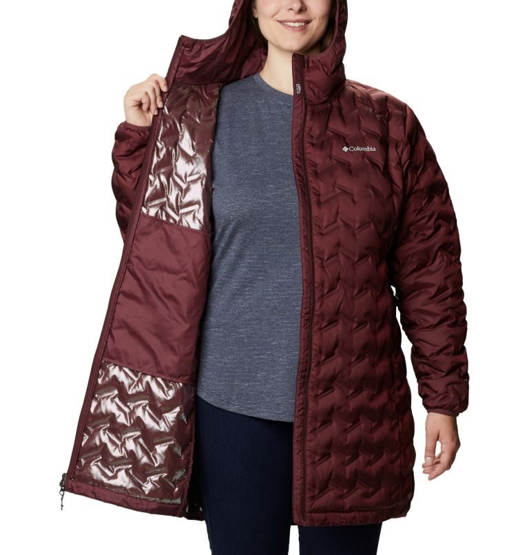 Women's Columbia Delta Ridge Long Down Jackets Burgundy | Plus Size CA-UC815